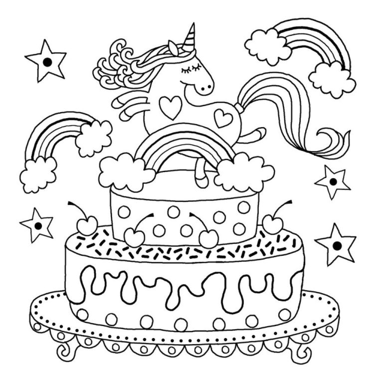 So Cute Unicorn Cake Coloring Pages