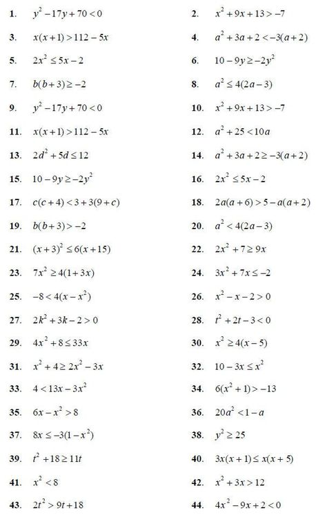 Solving Quadratic Inequalities Worksheet With Answers Pdf