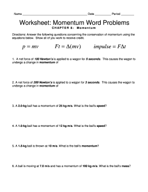 Answer Key Momentum Word Problems Worksheet Answers