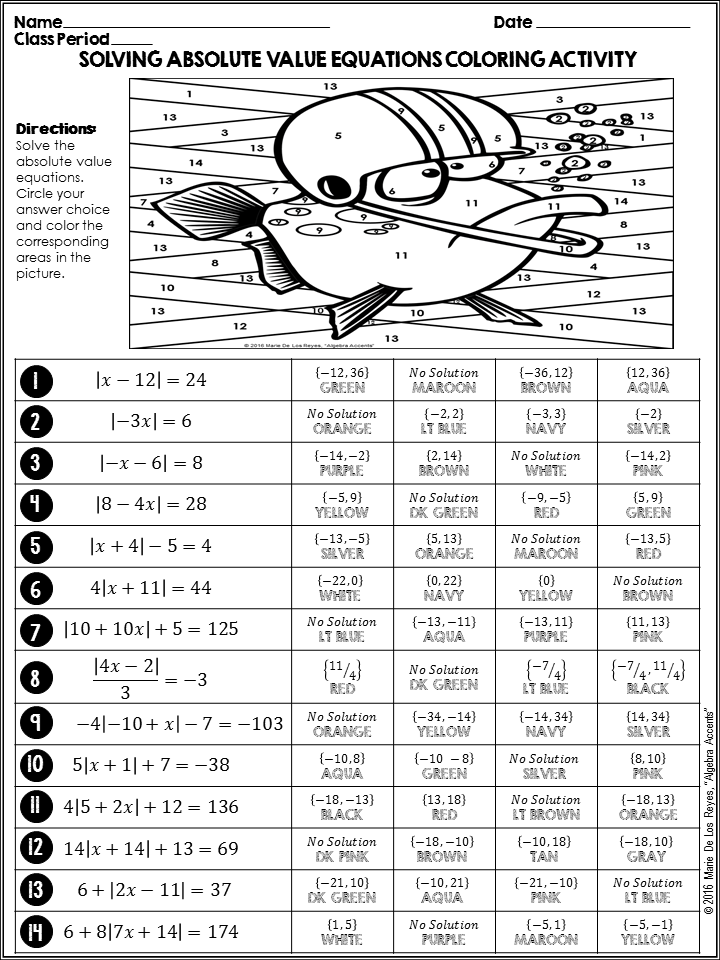 Absolute Value Equations Worksheet Answers Algebra 2