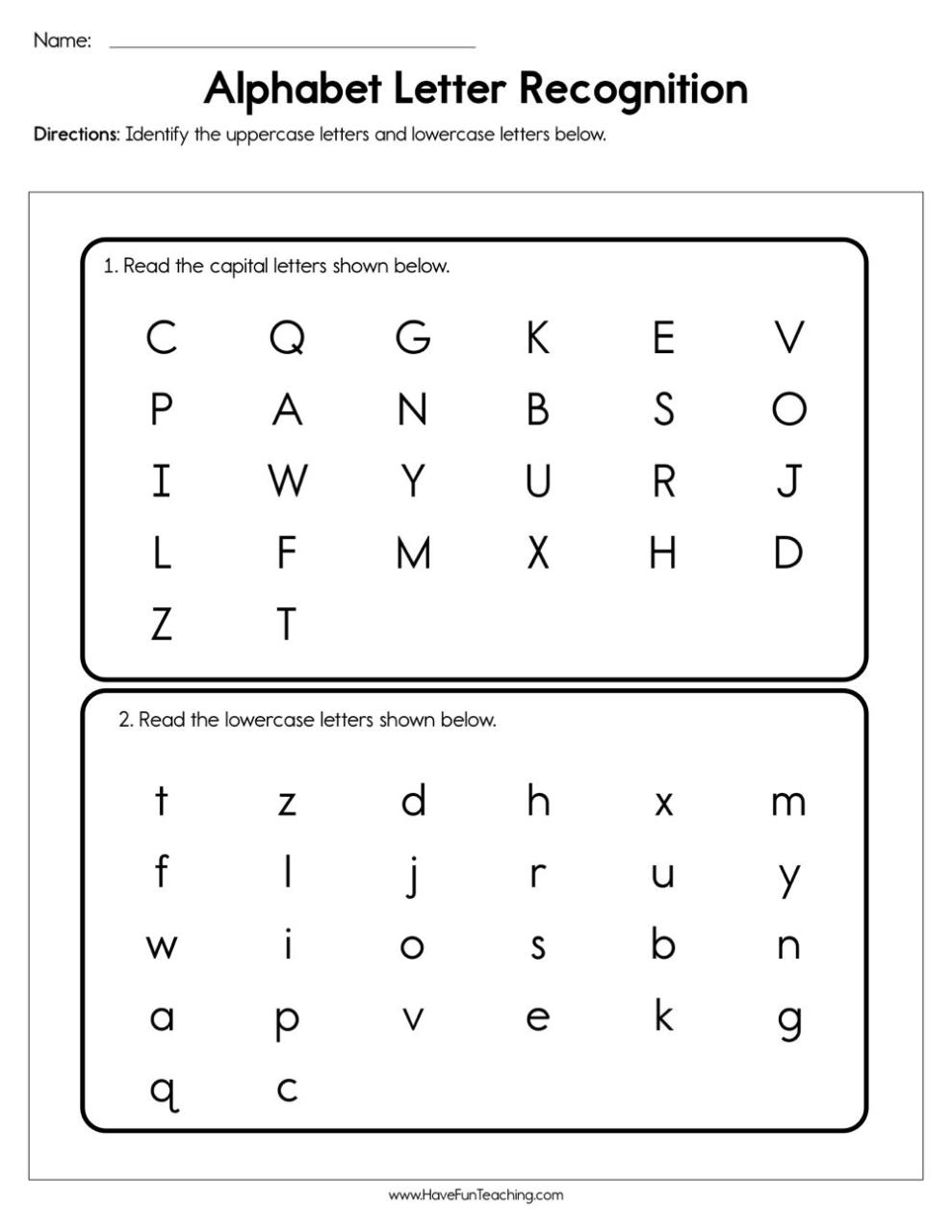 Printable Letter Recognition Worksheets For Kindergarten