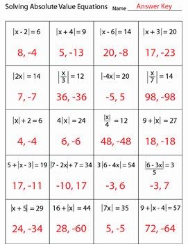 Solving Absolute Value Equations Worksheet Algebra 2