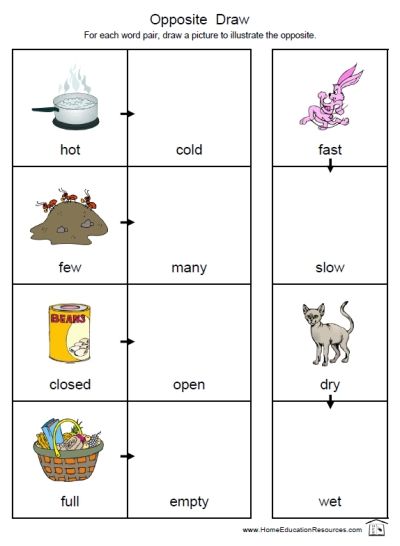 Free Opposites Worksheets For Kindergarten