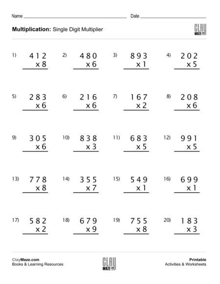 Free Printable Math Worksheets 2 Digit Multiplication