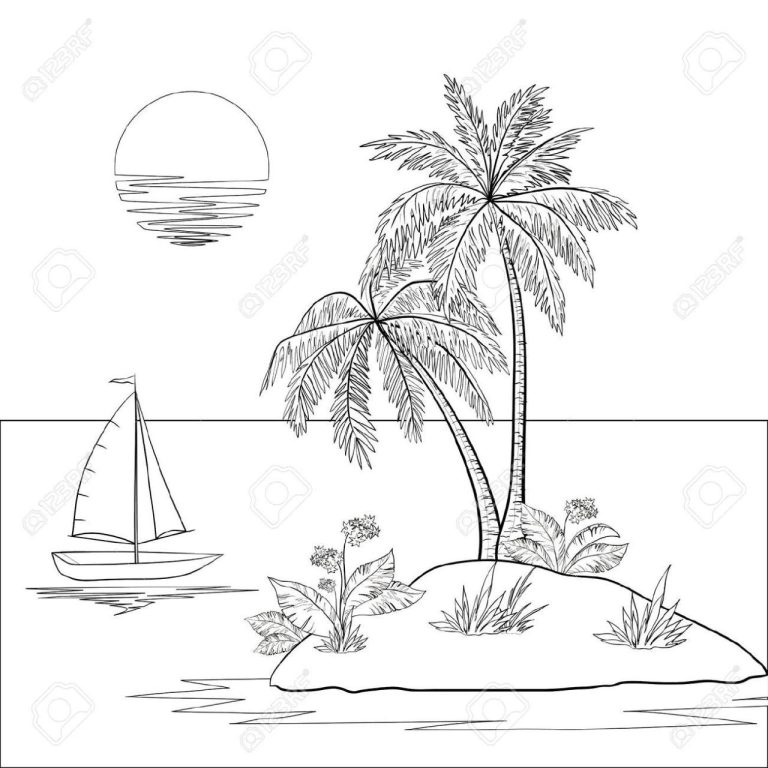 Island Palm Tree Coloring Pages