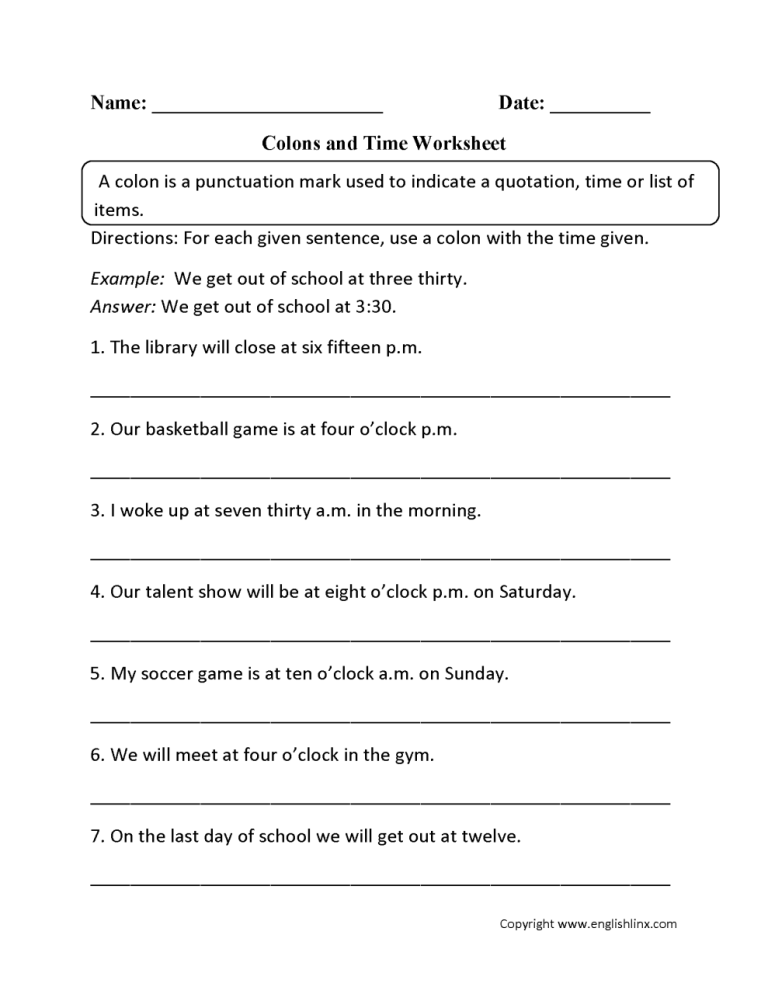 Punctuation Year 7 English Worksheets With Answers
