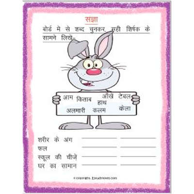 Hindi Grammar Sangya Worksheet For Class 2