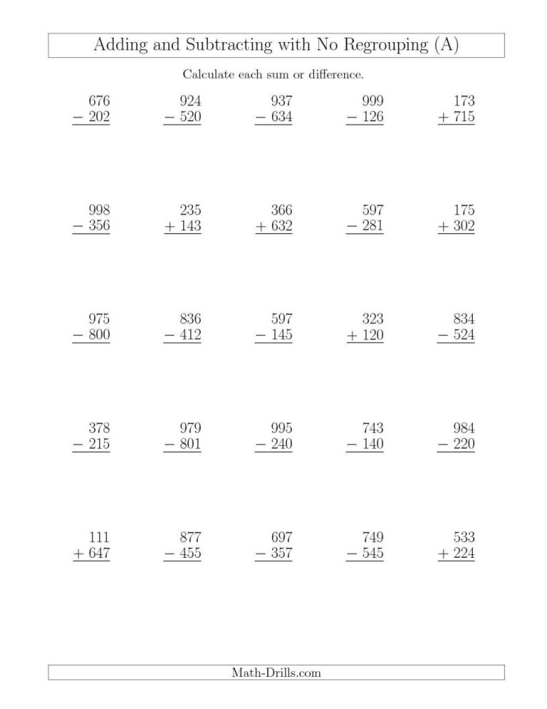 Free 3 Digit Addition And Subtraction Worksheets