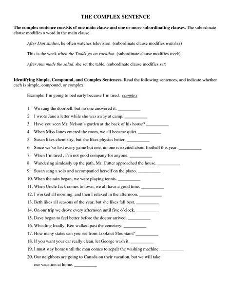 5th Grade Simple And Compound Sentences Worksheet With Answers