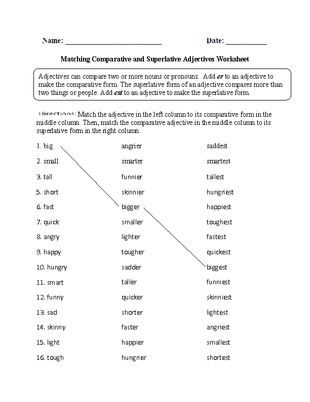 Comparative Adjectives Worksheets For Grade 1