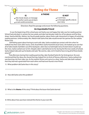 Finding Theme Worksheets 3rd Grade