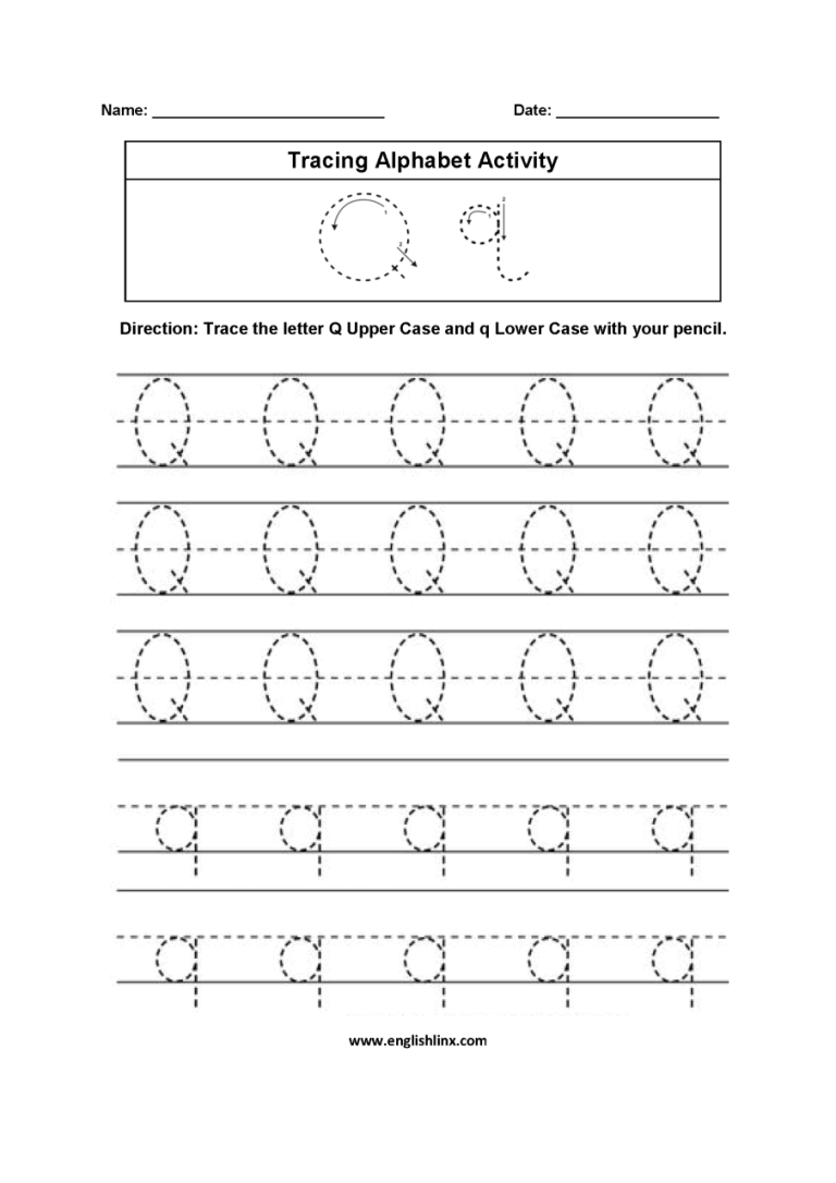 Tracing Letter Q Worksheets For Kindergarten