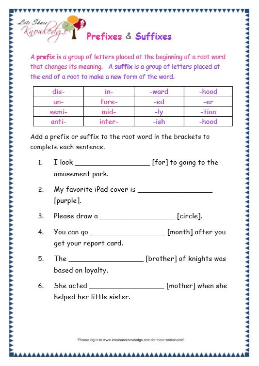 Free Prefixes And Suffixes Worksheets