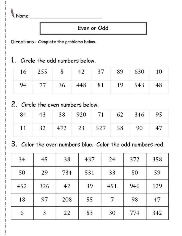 2nd Grade Odd And Even Numbers Worksheets
