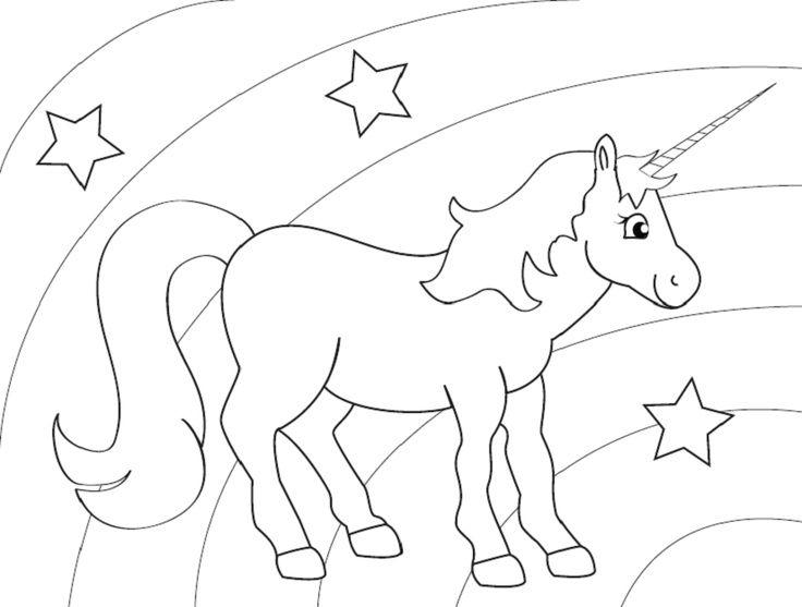 Rainbow Unicorn Head Coloring Pages