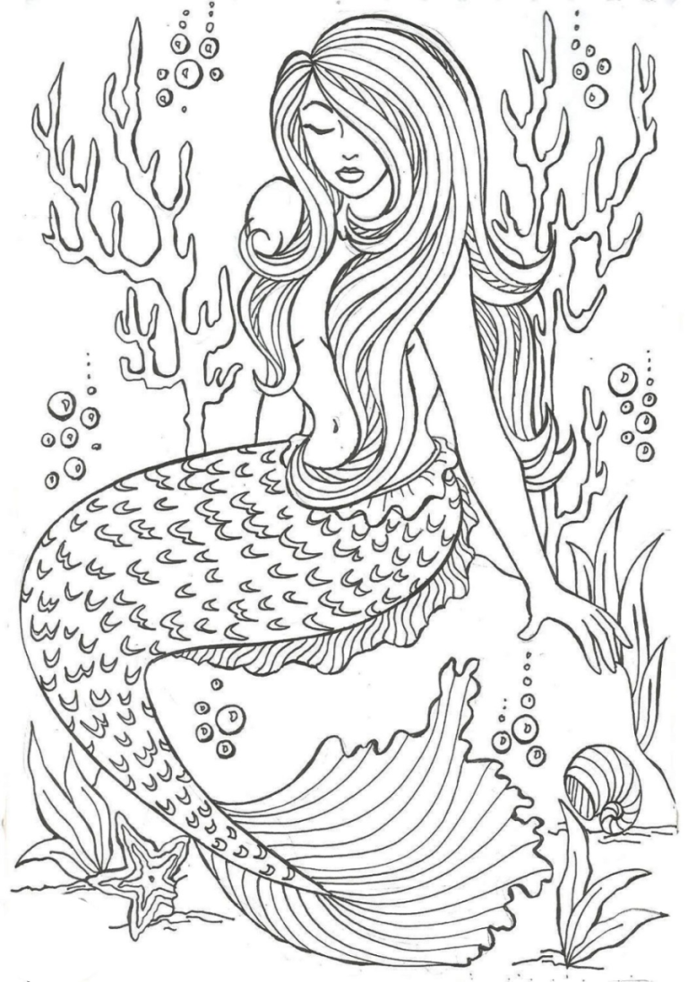 Realistic Printable Mermaid Coloring Pages