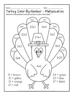 Thanksgiving Color By Number Multiplication