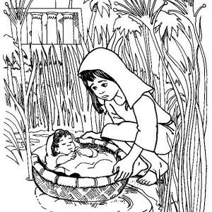 Baby Moses In Basket Coloring Page