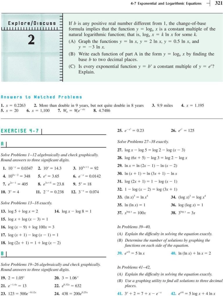 Solving Exponential And Logarithmic Equations Worksheet Answers