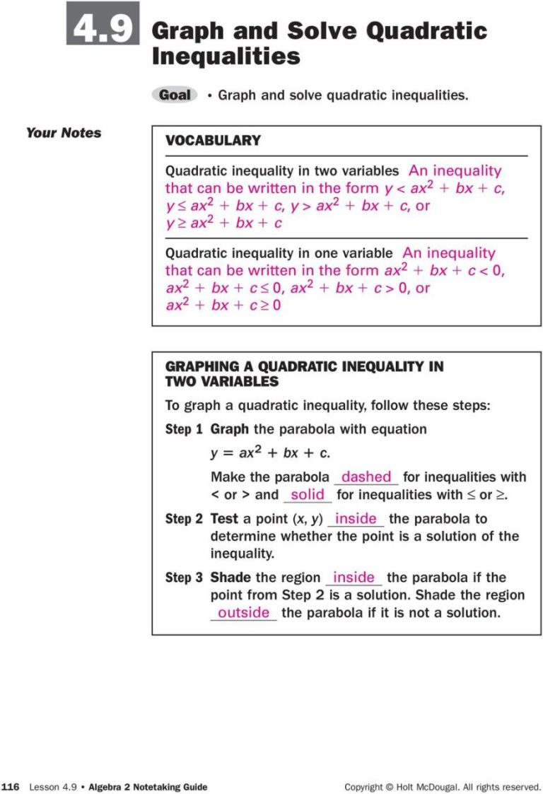 Solving Quadratic Inequalities Worksheet Doc