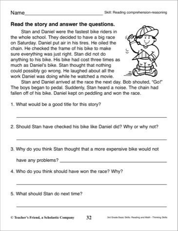 3rd Grade Free Printable Comprehension Worksheets For Grade 1