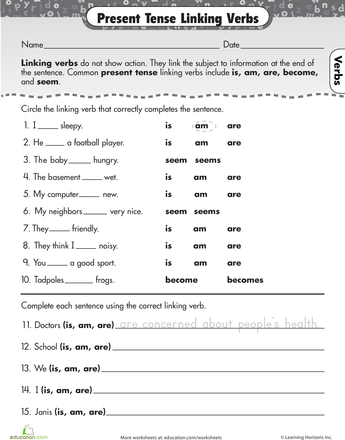 3rd Grade Action And Linking Verbs Worksheet