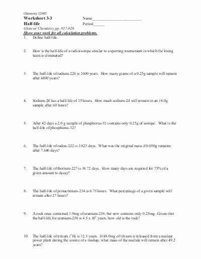 Half Life Worksheets With Answers