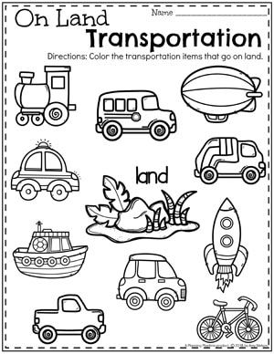 Kindergarten Land Transportation Worksheets