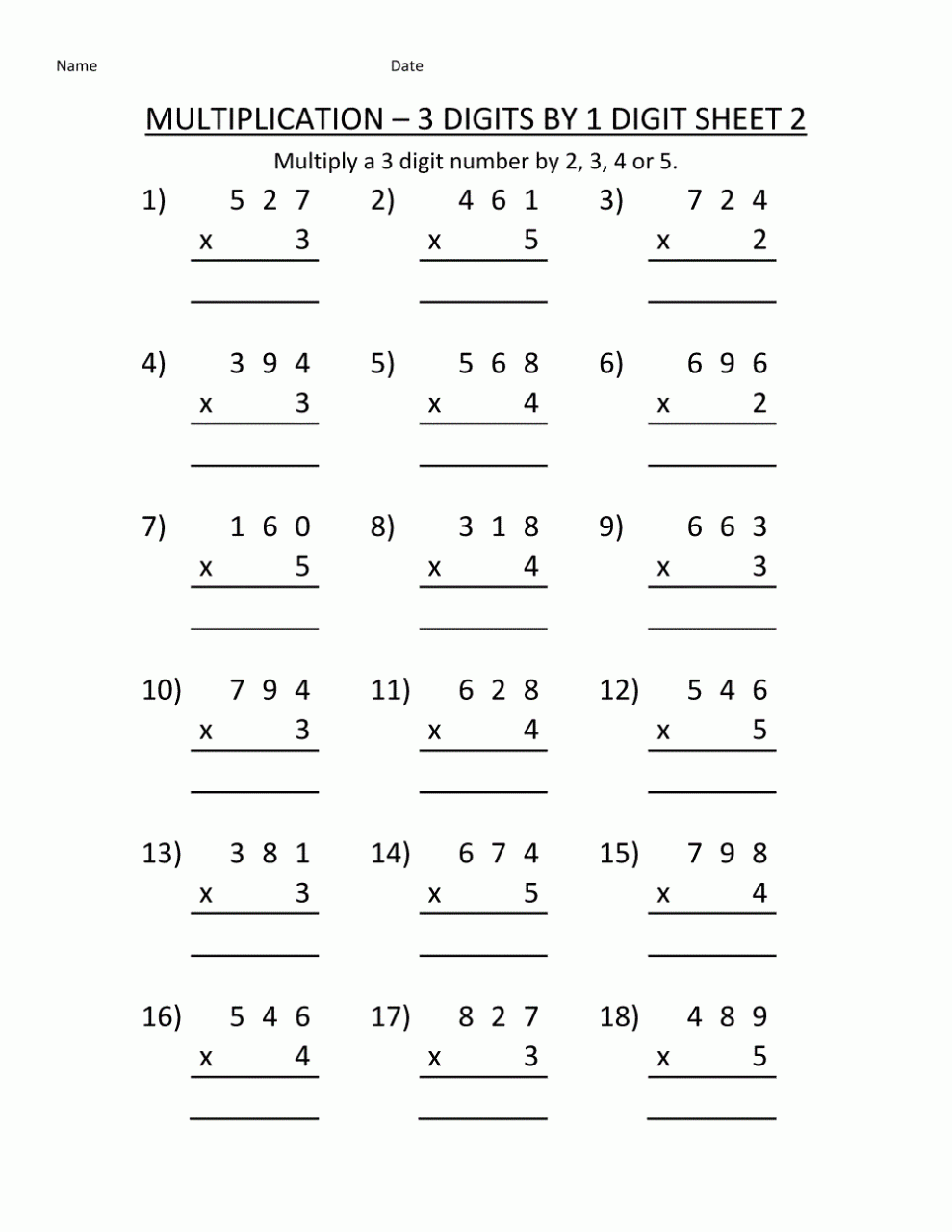 4th Grade Math Worksheets Double Digit Multiplication
