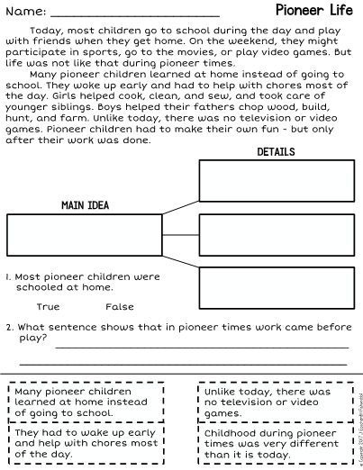 Main Idea And Supporting Details Worksheets 5th Grade With Answers