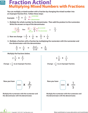 Multiplying Fractions And Mixed Numbers Worksheet 6th Grade