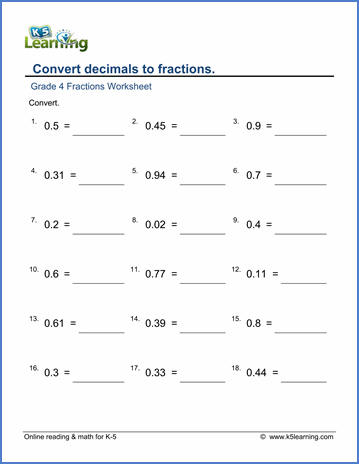 7th Grade Decimals To Fractions Worksheets