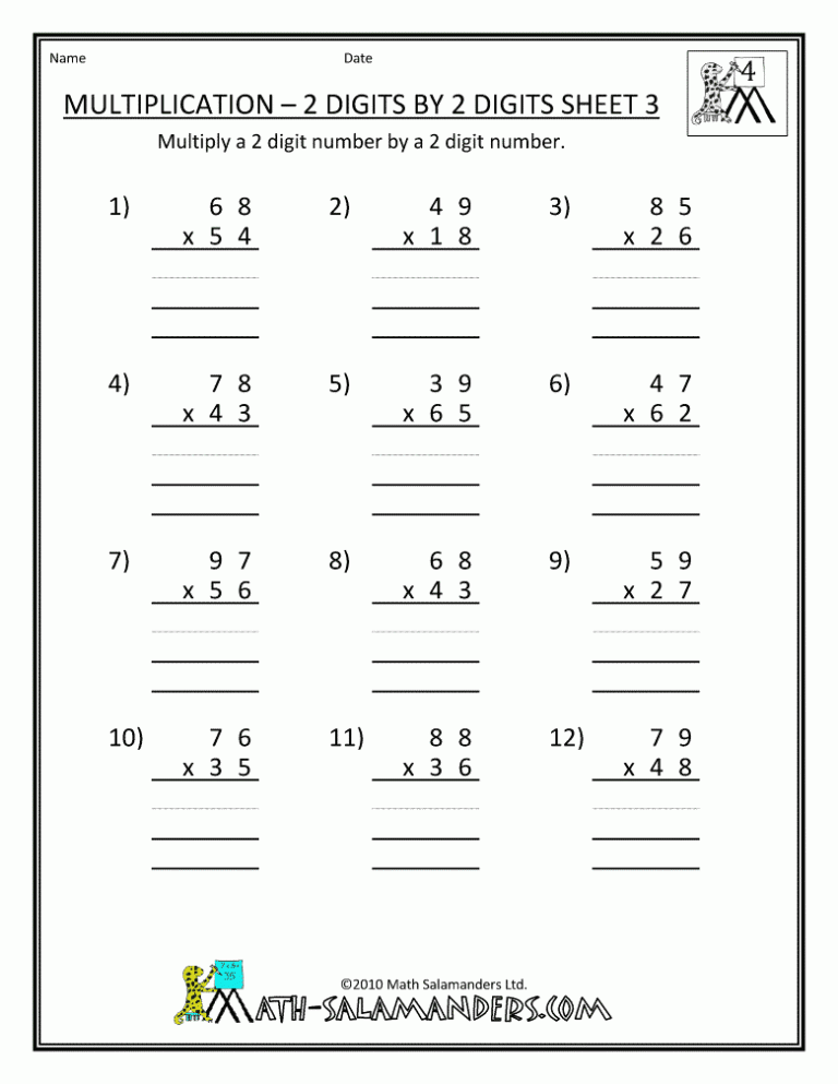Grade 5 Math Double Digit Multiplication Worksheets