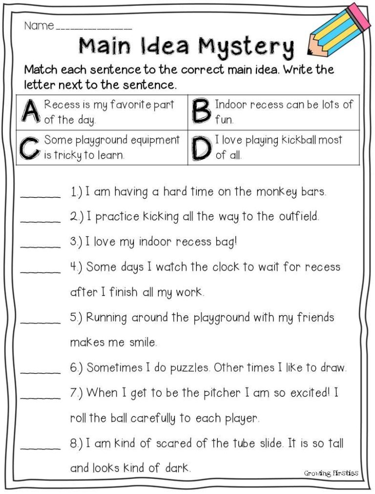 Main Idea And Supporting Details Worksheets 3rd Grade Pdf