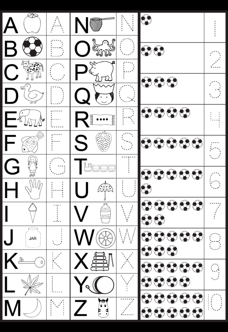 Alphabet Number Printable Worksheets For Kindergarten