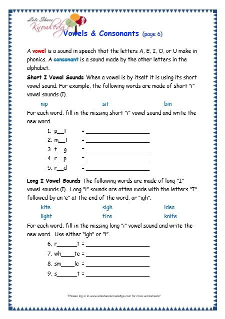 Vowels And Consonants Worksheets For Grade 2