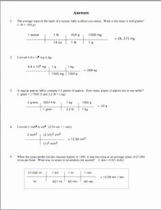 Chemistry Dimensional Analysis Worksheet Answer Key