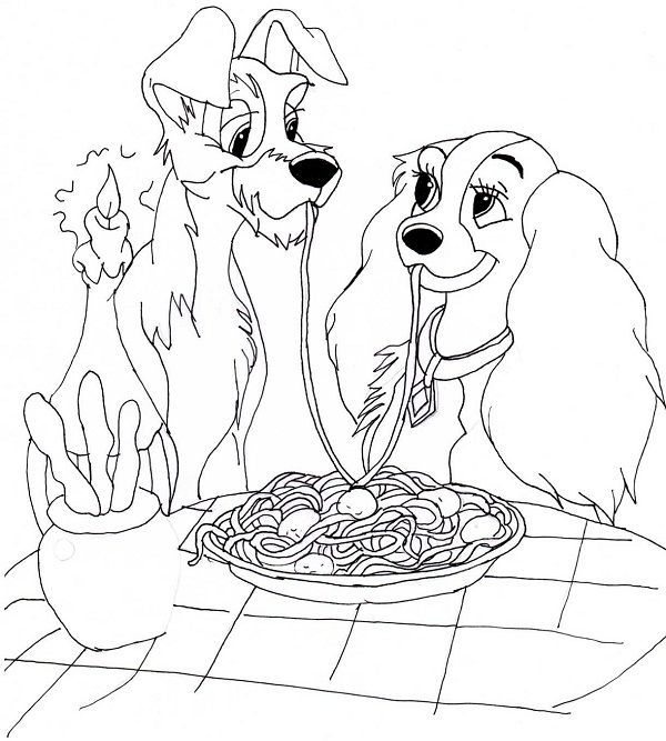 Spaghetti Lady And The Tramp Coloring Pages
