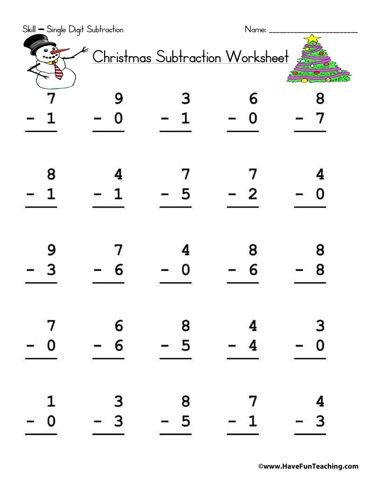 Kindergarten Single Digit Addition And Subtraction Worksheets