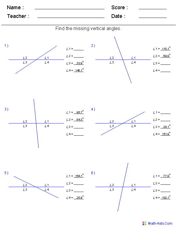 Geometry Angles Worksheet Pdf With Answers