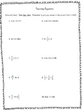 Two Step Equations Word Problems Integers Worksheet Answer Key