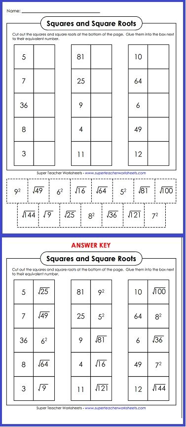 Square Root Worksheets Grade 7 Pdf