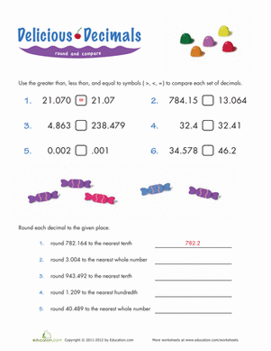 5th Grade Comparing Decimals Worksheet