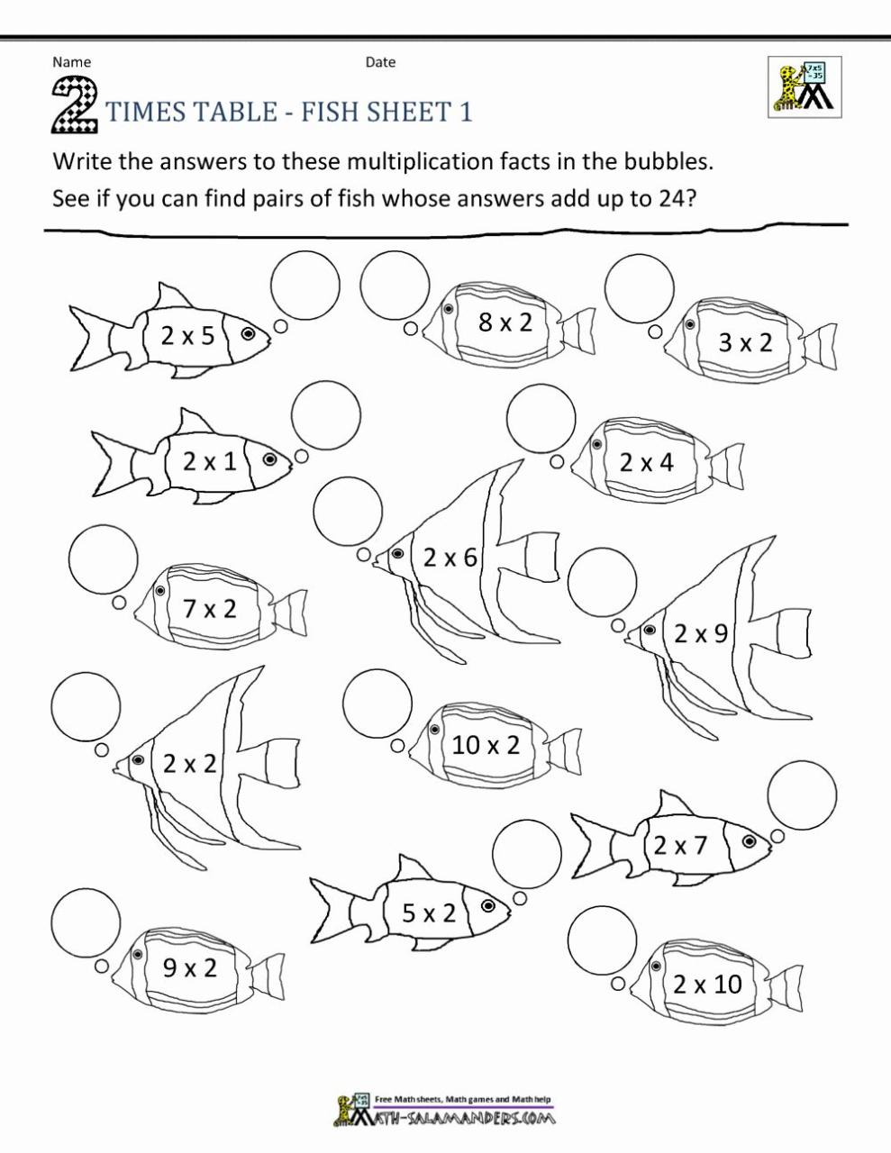 Fun 2 Times Table Colouring Worksheet