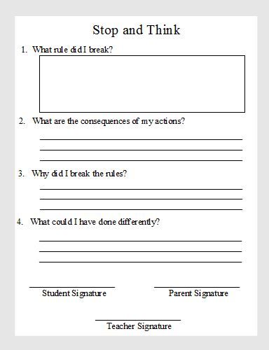 Student Behavior Think Sheet
