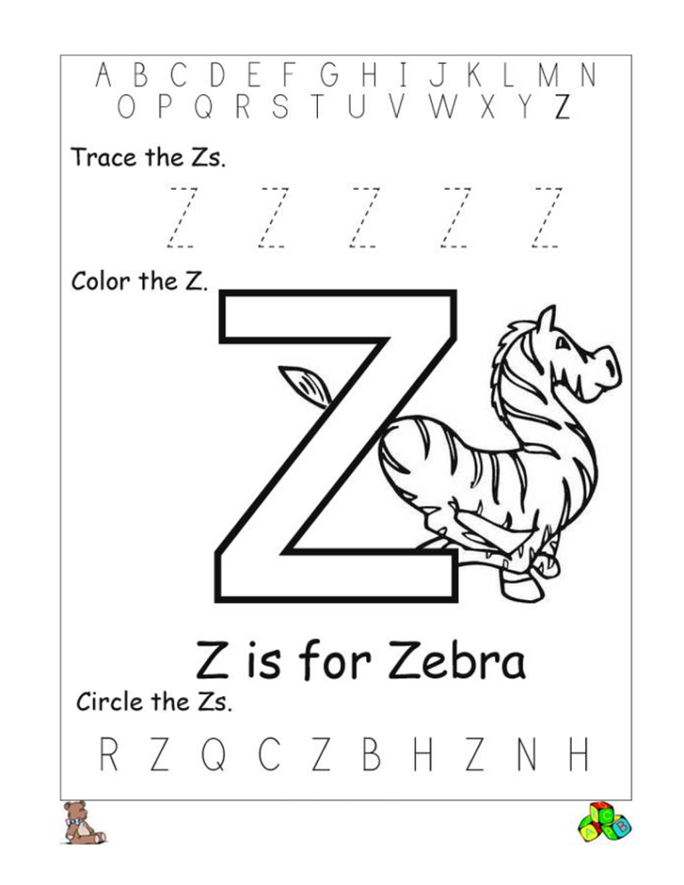 Tracing Letter Z Worksheets For Preschool