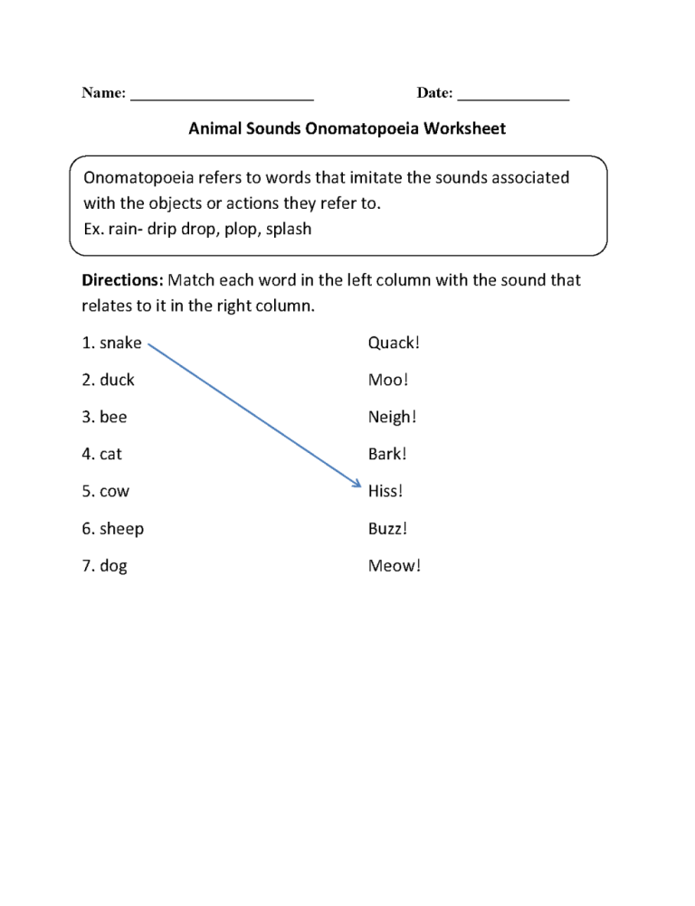 Onomatopoeia Worksheets With Answers Pdf