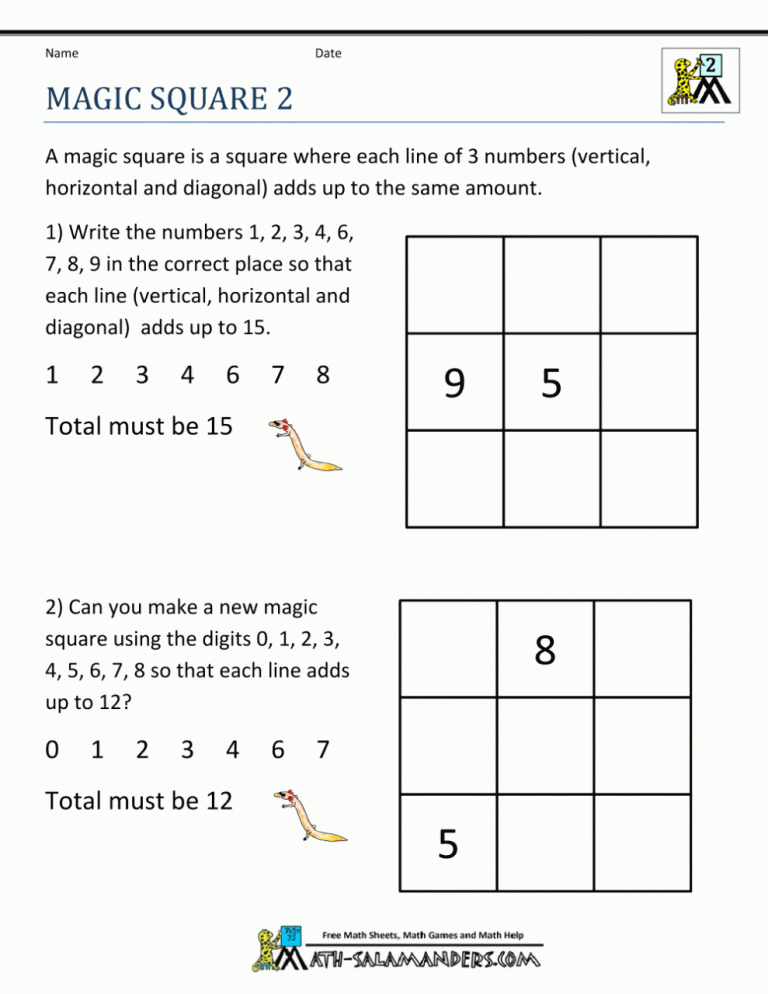 Worksheet Works Magic Squares Answers