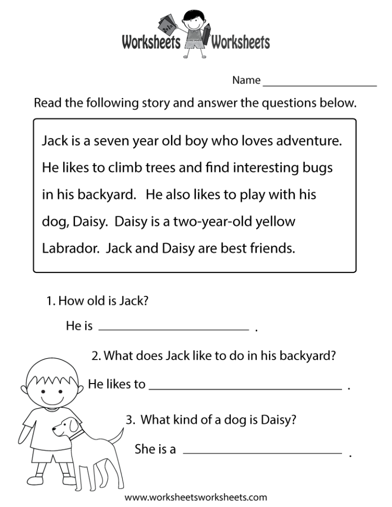 Reading Comprehension Worksheets For 6 Year Olds