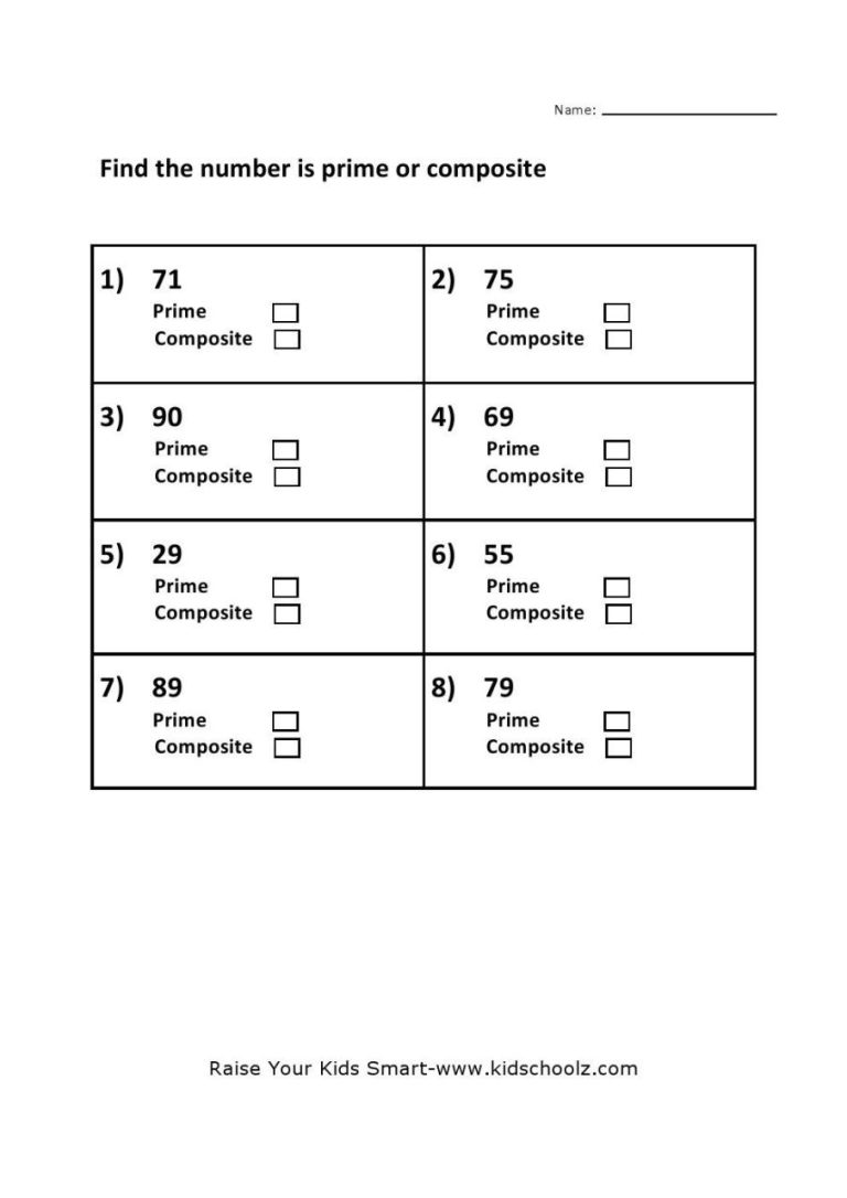 Prime And Composite Numbers Worksheet Grade 4 Pdf